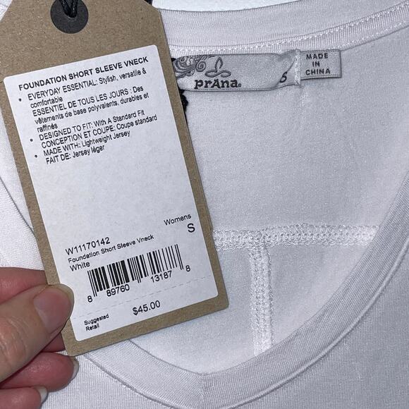 Prana Women's Foundation Short sleeve V Neck Top, white small - Picture 3 of 5